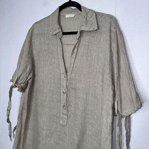 Scandal Italy Women’s 100% Linen Shift Dress Beige One Size - Picture 3 of 5